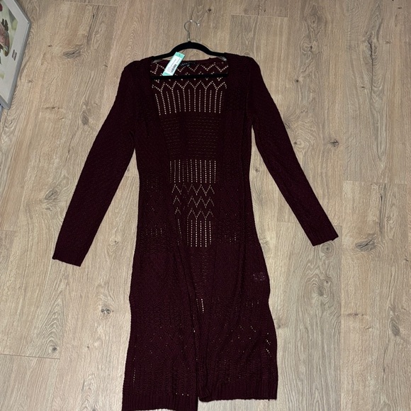 Women's Burgundy Open Knit Cardigan - Picture 1 of 5
